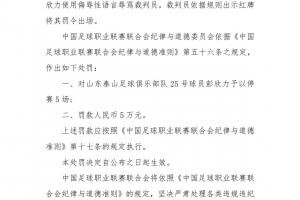 bob半岛体育平台-重罚中足联官方：泰山中场彭欣力辱骂裁判员，停赛5场罚款5万